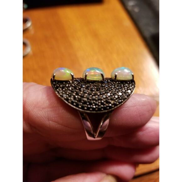 Carol Brodie Rarities Opal and Black Spinel Sterling Silver Ring SZ 8.5 J100322 - Picture 2 of 4